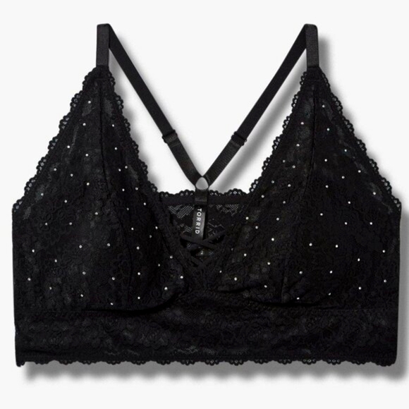❤️NWT VINTAGE TORRID BRA - LIGHTLY LINED - LACE XO FRONT, DIAMANTE BRALETTE - 4X - Picture 6 of 9